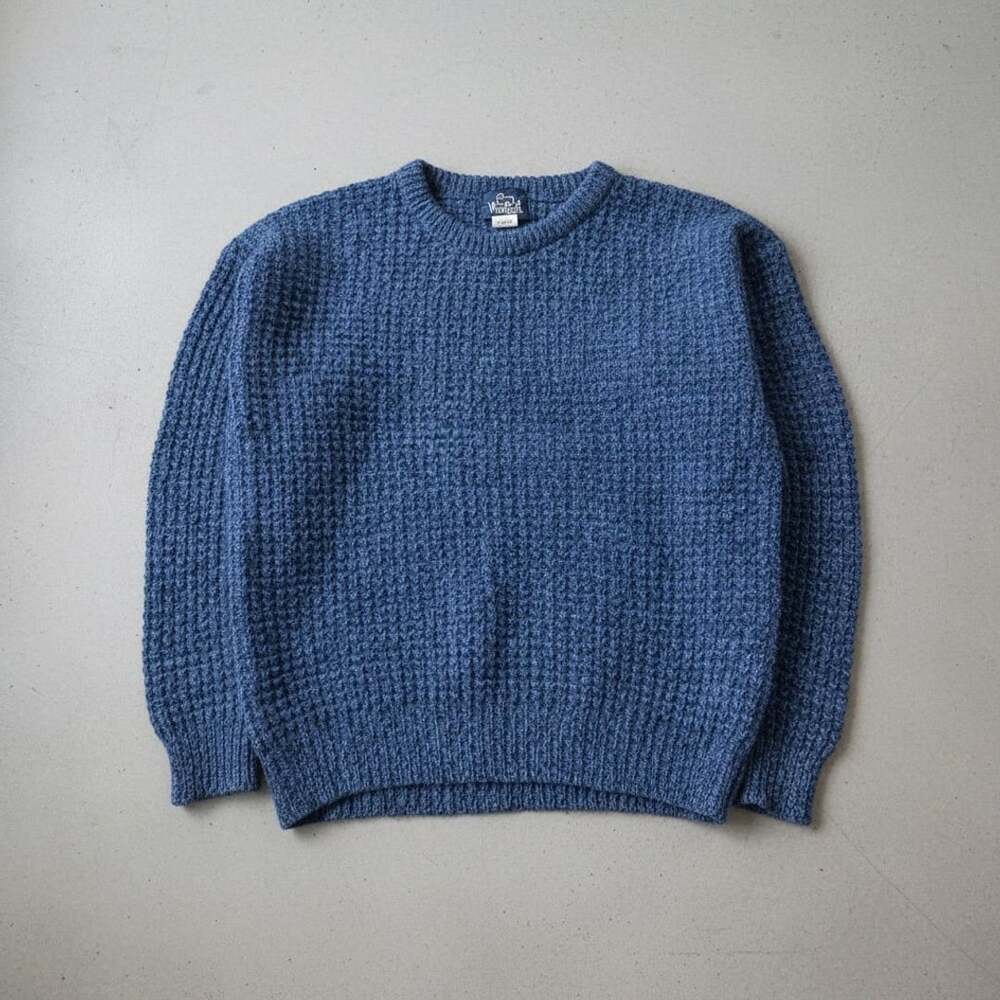 Woolrich Waffle Knit Sweater Size L Blue Wool Blend Crewneck